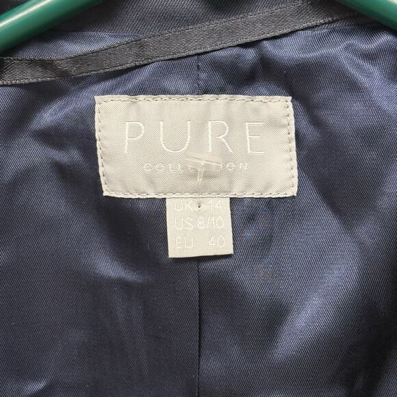 PURE Collection Blazer, Navy Blue Silk and Linen, 3/4 Sleeve, Women's Size 10 - Picture 2 of 6